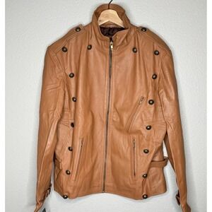 Angelo Litrico Brown‎ Leather Moto Jacket Dallas Cowboys Military Mens 2XL